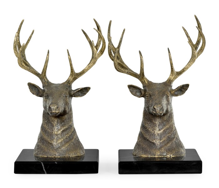 Pair of Light Brass Deer Mounted Bookends