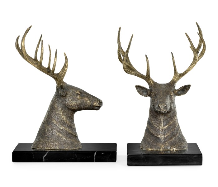 Pair of Light Brass Deer Mounted Bookends