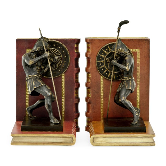 Pair of Antique Dark Bronze Roman Gladiator Bookends