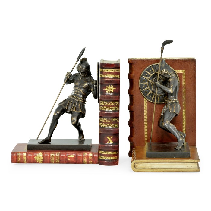 Pair of Antique Dark Bronze Roman Gladiator Bookends