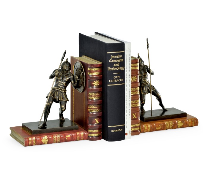 Pair of Antique Dark Bronze Roman Gladiator Bookends