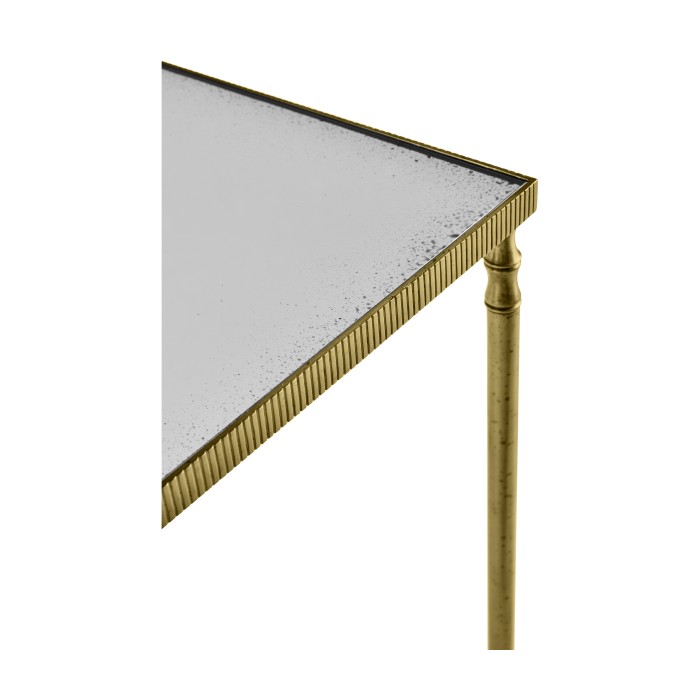 Rectangular Antique Brass End Table with Antique Mirror Top
