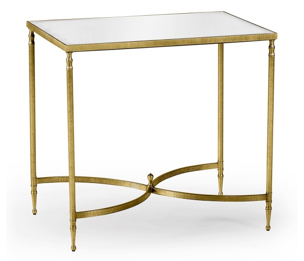 Rectangular Antique Brass End Table with Antique Mirror Top