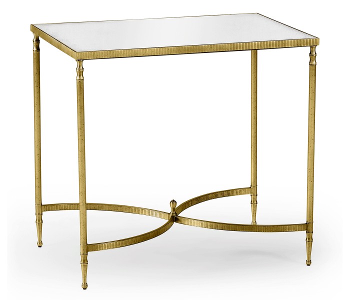 Rectangular Antique Brass End Table with Antique Mirror Top