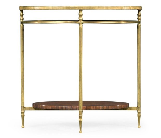 Oval Brass & Dark Santos Lamp Table with Antique Mirror Top