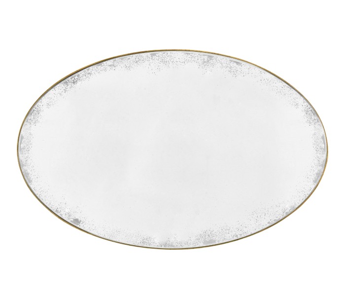 Oval Brass & Dark Santos Lamp Table with Antique Mirror Top