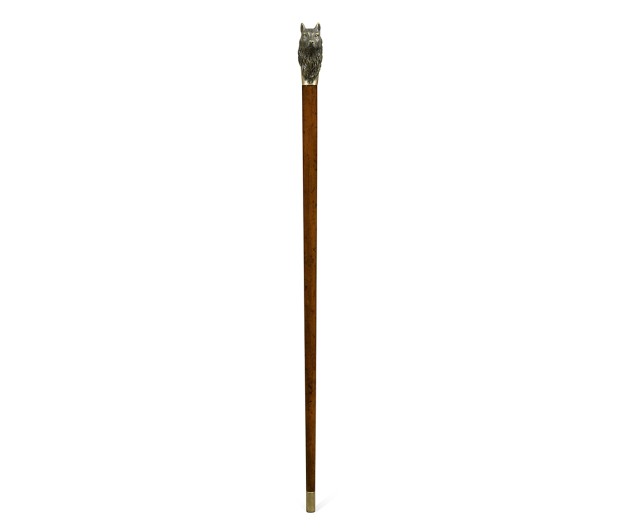 Mahogany Walking Stick with Brass Wolf Topper