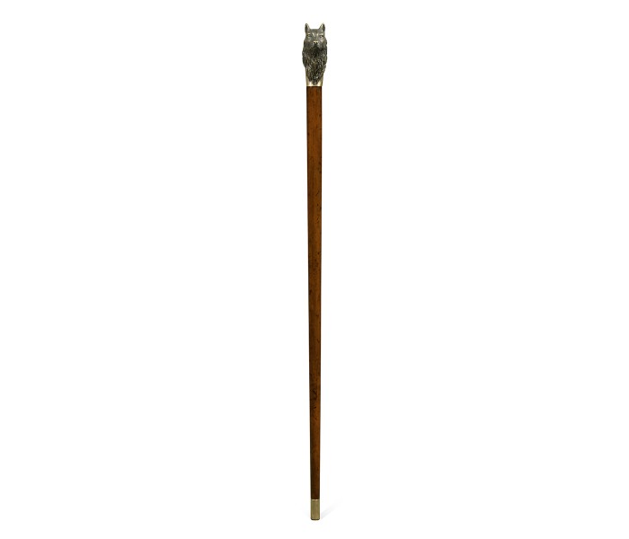 Mahogany Walking Stick with Brass Wolf Topper