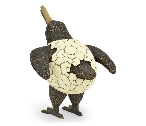 Antique Dark Bronze Kiwi in Broken Eggshell