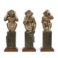 Three Antique Light Brown Brass Wise Monkeys