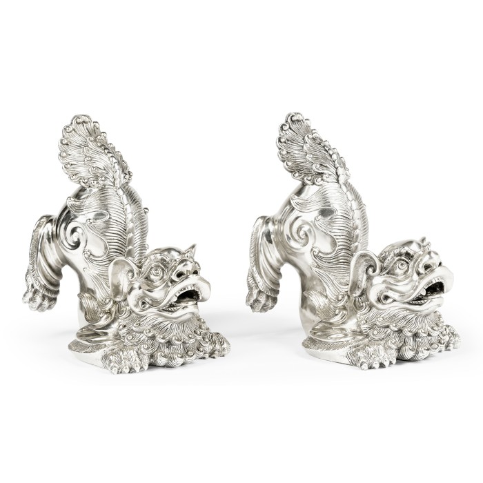 White Stainless Steel Foo Dog Bookends