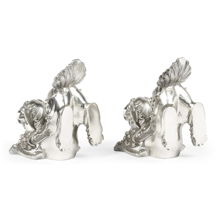 White Stainless Steel Foo Dog Bookends