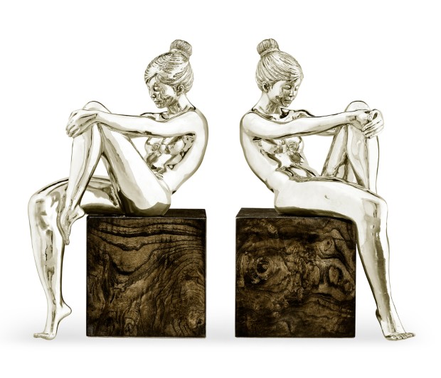 Set of White Brass Nude Girl Bookends
