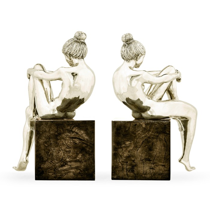 Set of White Brass Nude Girl Bookends