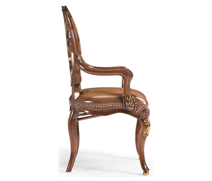 Sheraton Style Burl Walnut Oval Back Arm Chair