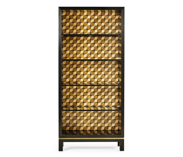 Black Bookcase with Interior Geometric Pattern