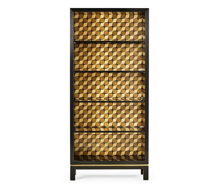 Black Bookcase with Interior Geometric Pattern