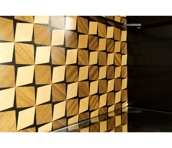 Black Bookcase with Interior Geometric Pattern