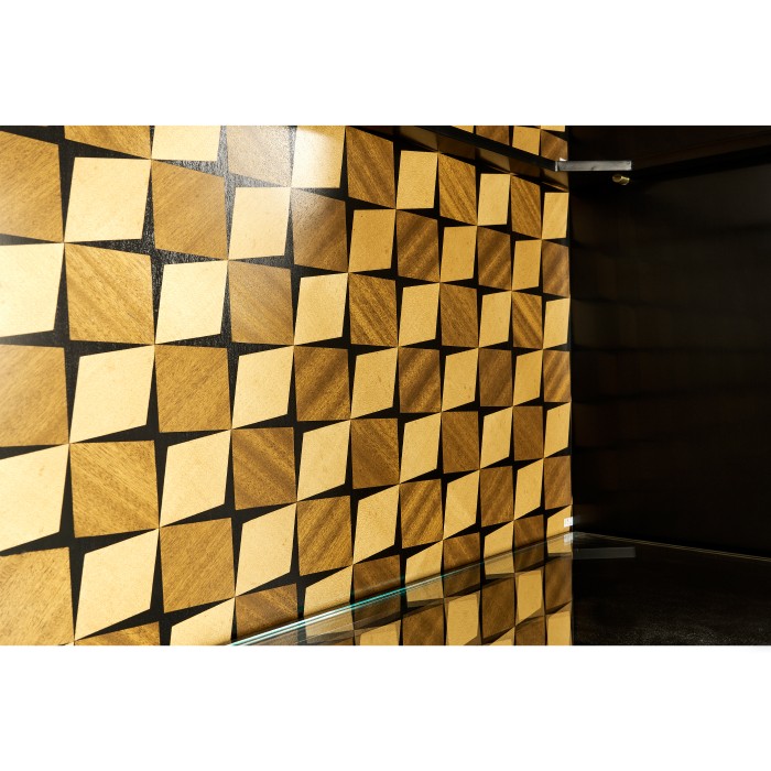 Black Bookcase with Interior Geometric Pattern