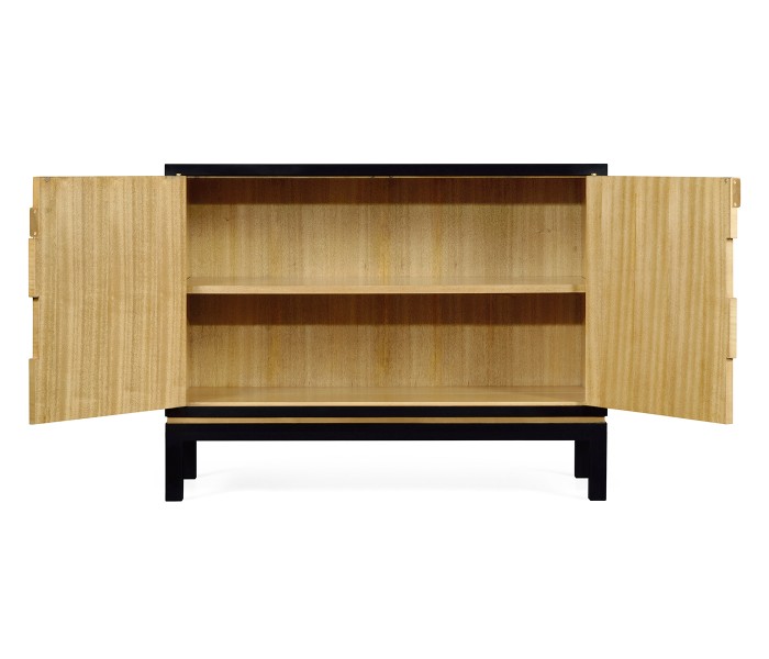 Black Storage Cabinet with Patterned Front
