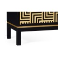 Black Storage Cabinet with Patterned Front