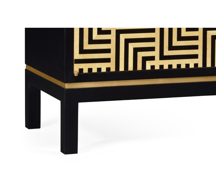 Black Storage Cabinet with Patterned Front