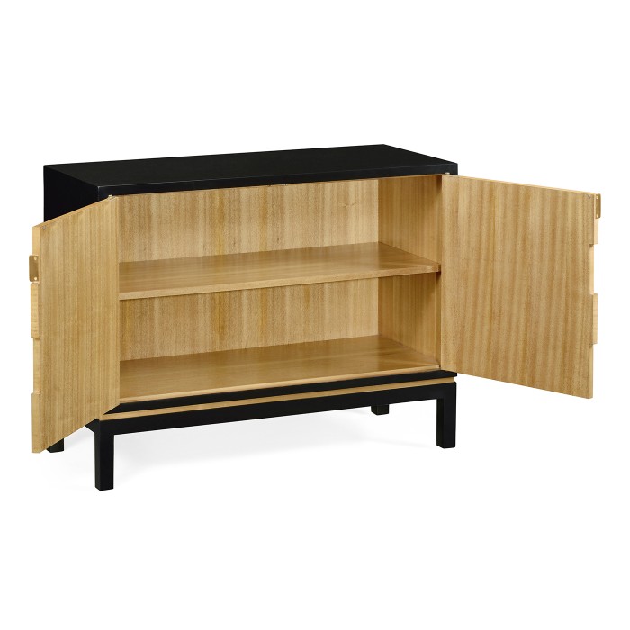 Black Storage Cabinet with Patterned Front