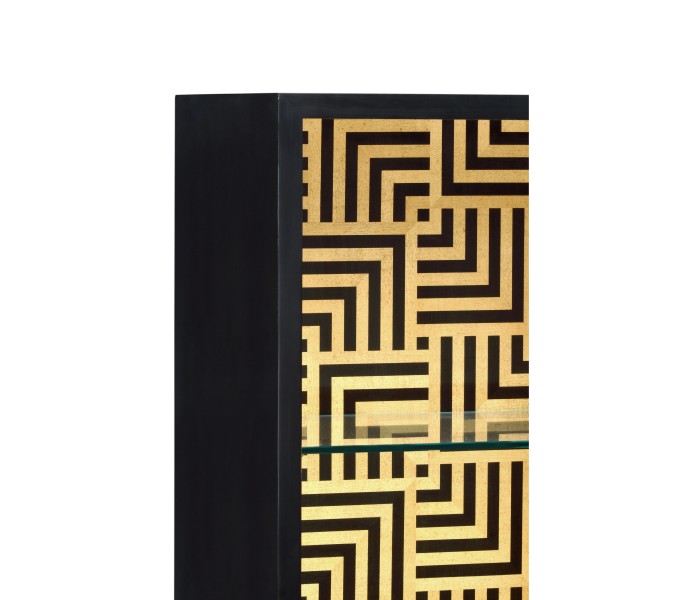 Black Display Cabinet with Interior Geometric Pattern