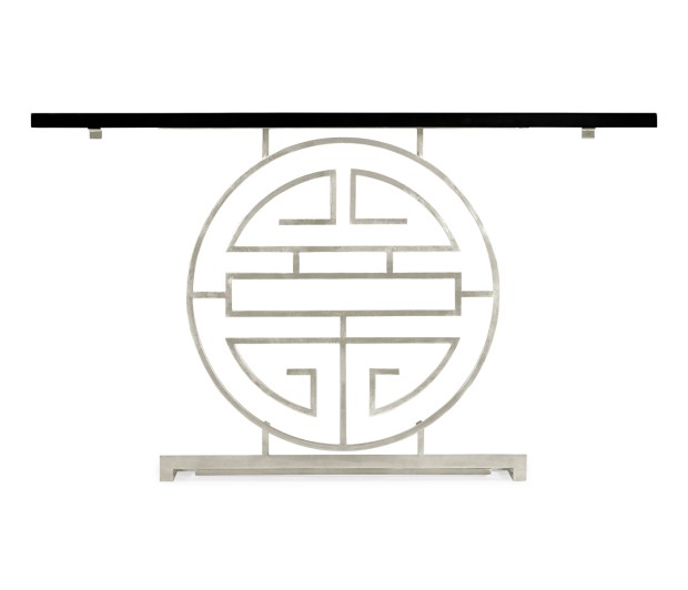 Silver Oriental Medallion Smoky Black Console Table 