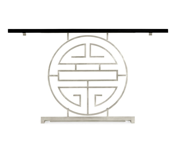 Silver Oriental Medallion Smoky Black Console Table 