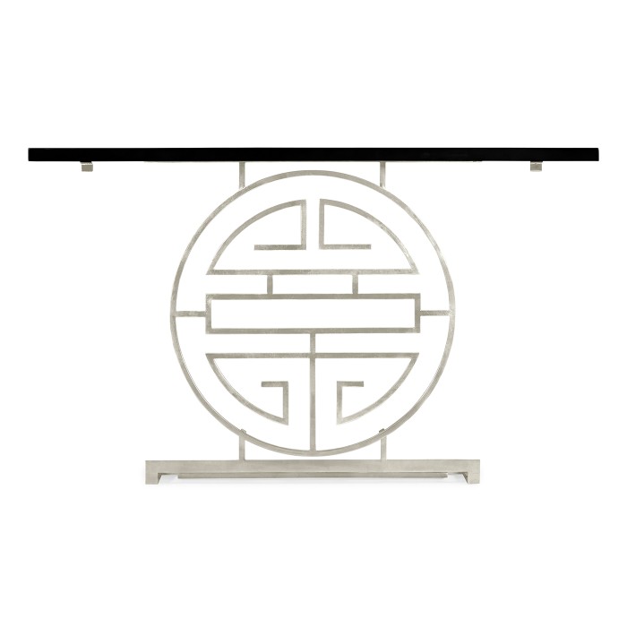 Silver Oriental Medallion Smoky Black Console Table 