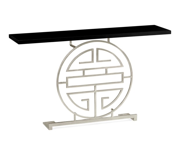 Silver Oriental Medallion Smoky Black Console Table 