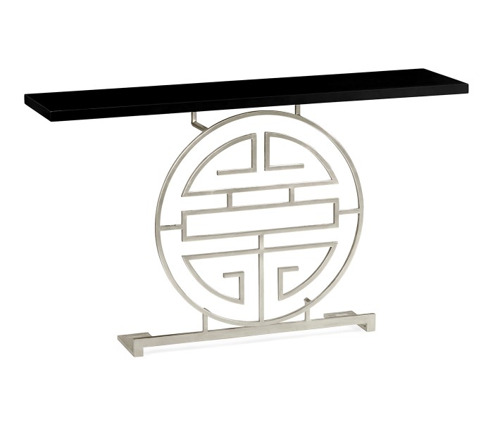 Silver Oriental Medallion Smoky Black Console Table 