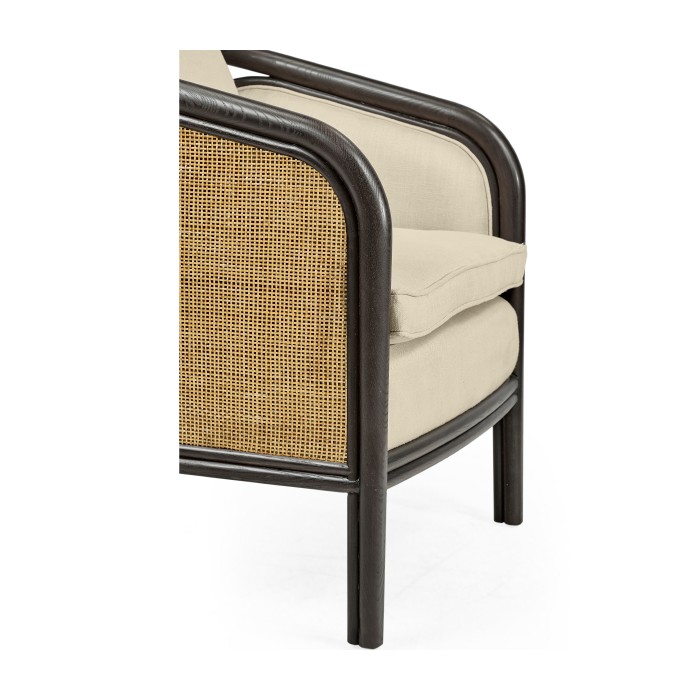 Dark Brown Ash & Woven Rattan Occasional Chair