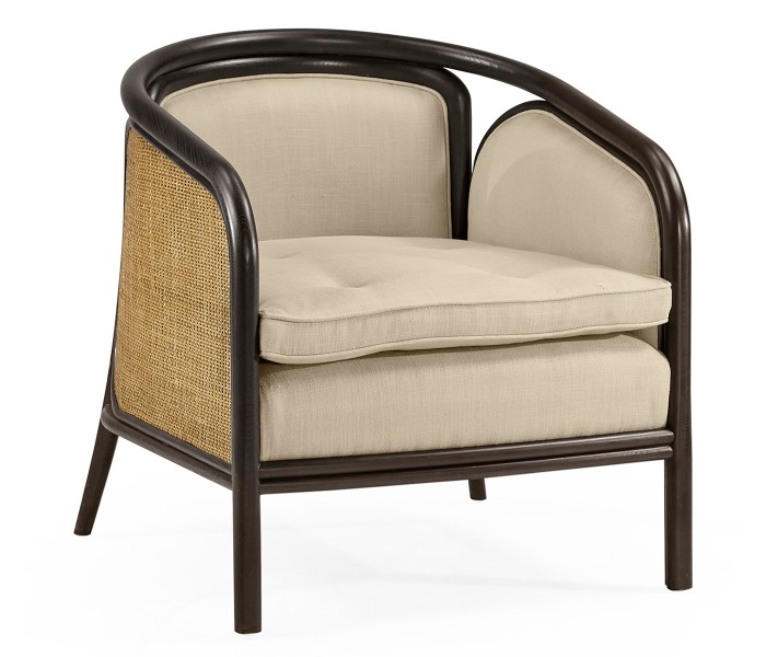 Dark Brown Ash & Woven Rattan Occasional Chair