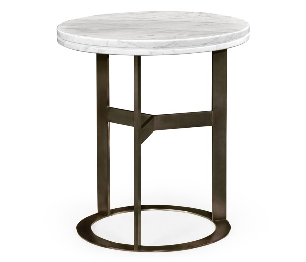 Round Stainless Steel & Faux Calacatta Oro Marble Side Table