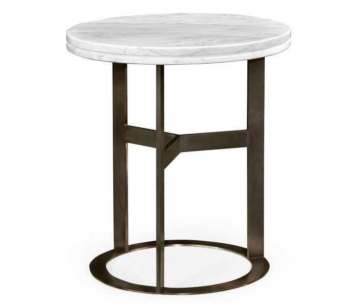 Round Stainless Steel & Faux Calacatta Oro Marble Side Table