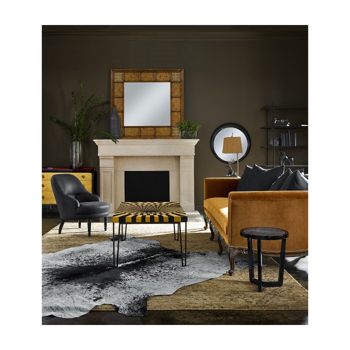 Small Black Gloss Side Table with Marble Top