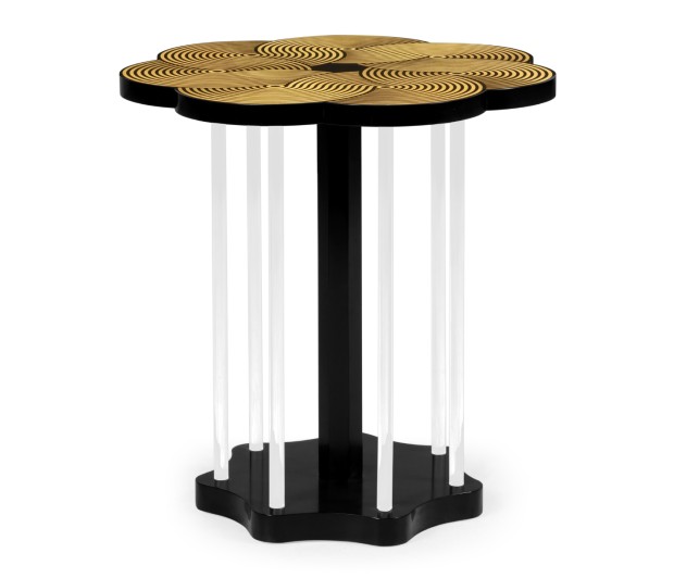Op Art Floral Bright Satinwood & Acrylic Lamp Table