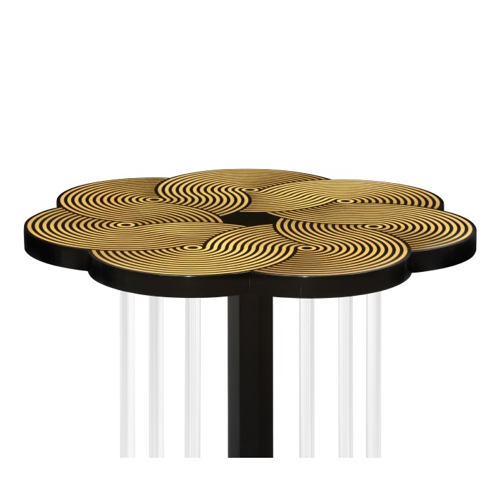 Op Art Floral Bright Satinwood & Acrylic Lamp Table