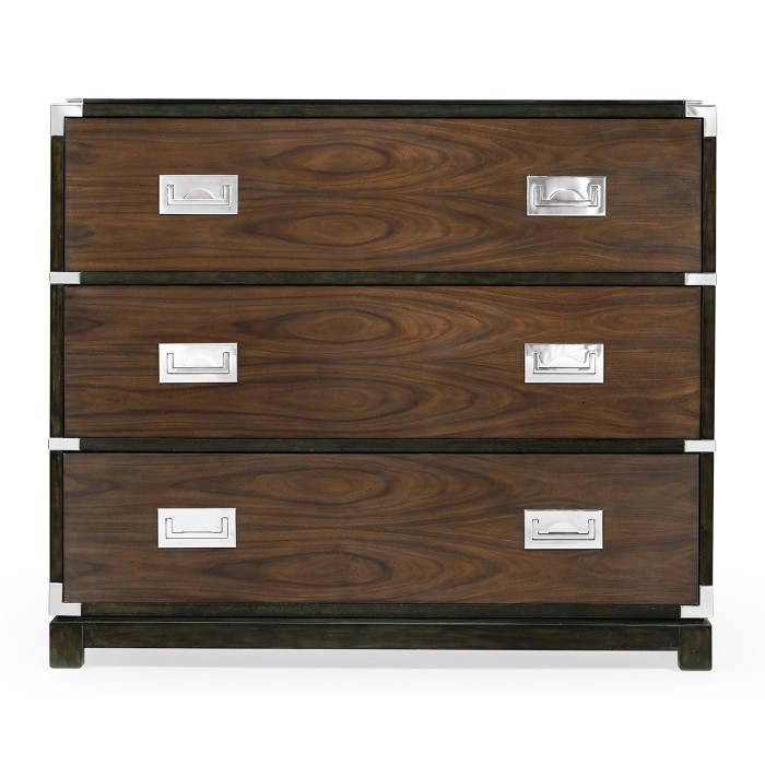 Campaign Style Dark Santos Rosewood Chest of Three Drawers