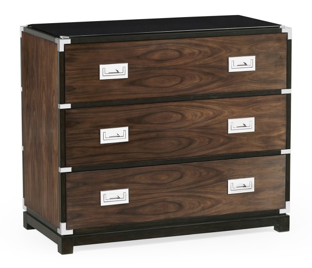 Campaign Style Dark Santos Rosewood Chest of Three Drawers