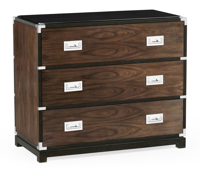 Campaign Style Dark Santos Rosewood Chest of Three Drawers