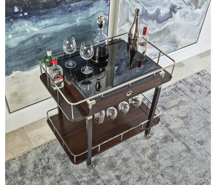 Rectangular Campaign Style Rolling Bar Cart