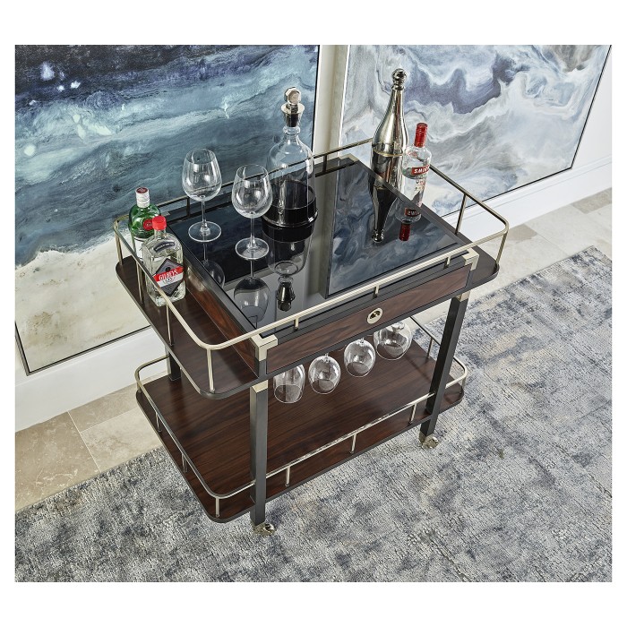 Rectangular Campaign Style Rolling Bar Cart