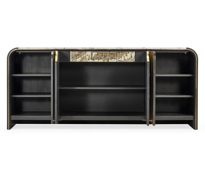 Fusion Oak & Brass Sideboard with White Marble Top