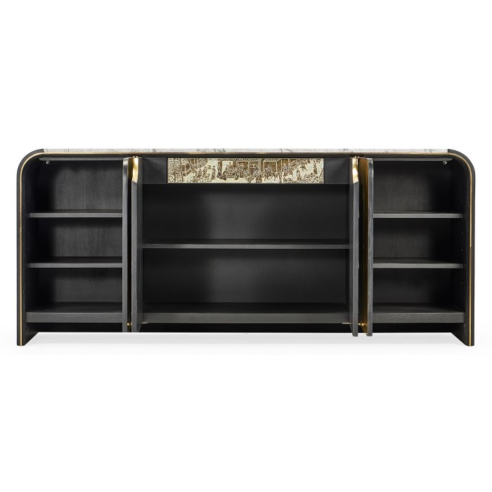 Fusion Oak & Brass Sideboard with White Marble Top