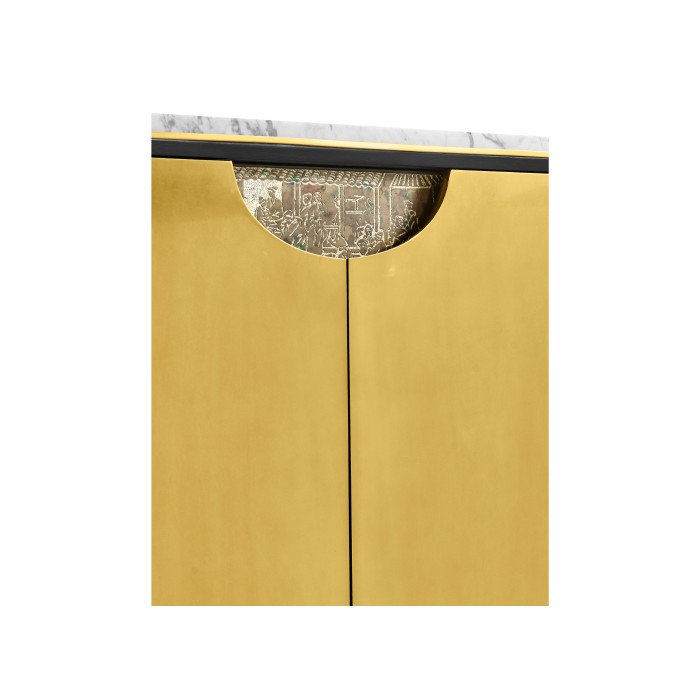 Fusion Oak & Brass Sideboard with White Marble Top