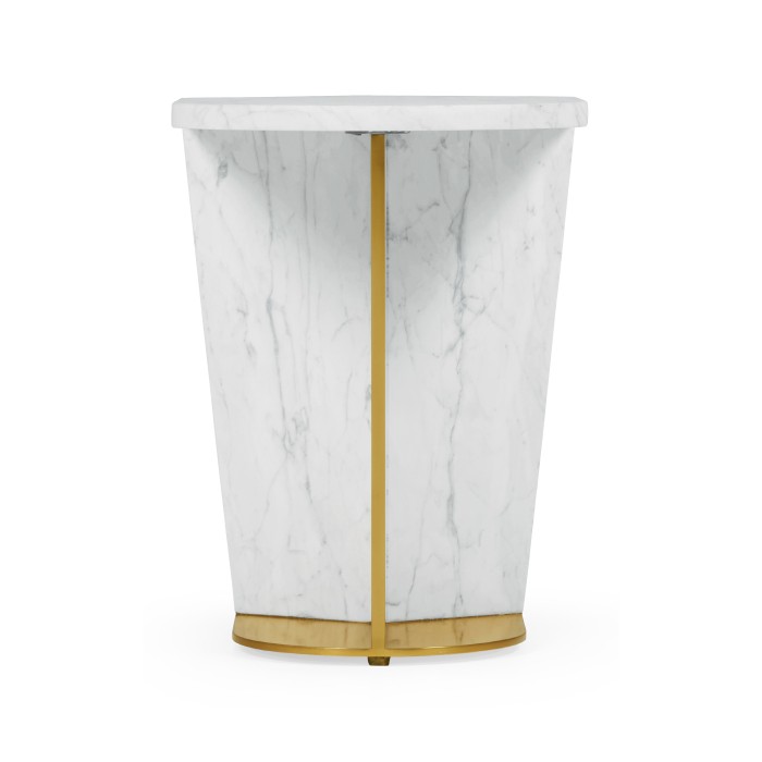 Fusion Medium White Marble & Brass End Table