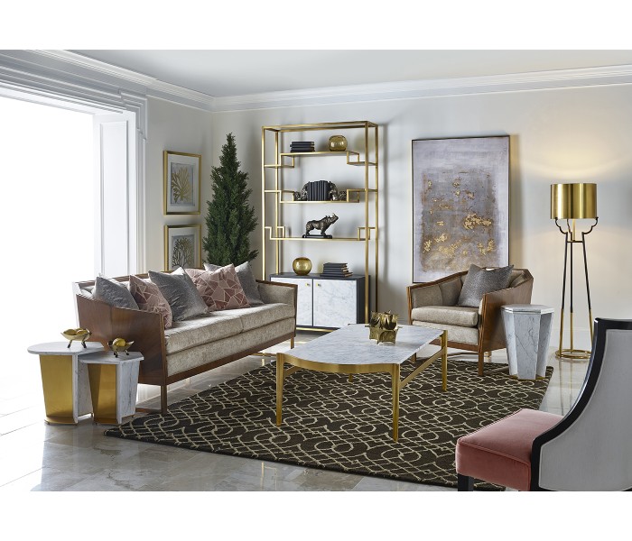 Fusion Medium White Marble & Brass End Table